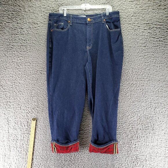 Lane Bryant Jeans Womens Size 18 Blue Mid-Rise Boyfriend Flannel Cuffs - Picture 1 of 11